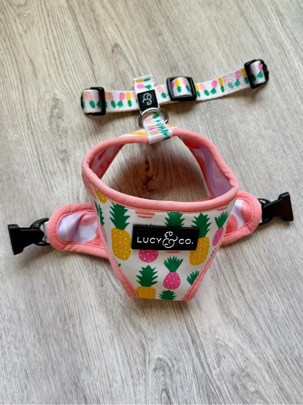 Lucy & Co. - Pink Pineapple Print - Reversible Dog / Pet Harness - size Small